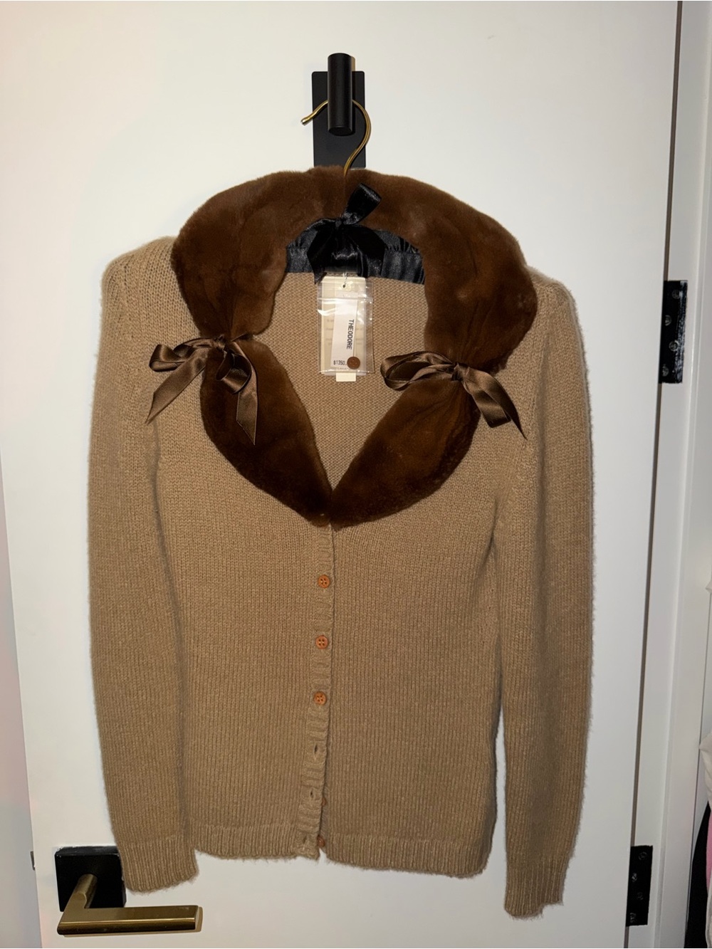 Women's Brown Faux-Fur Collar Cardigan Sweater